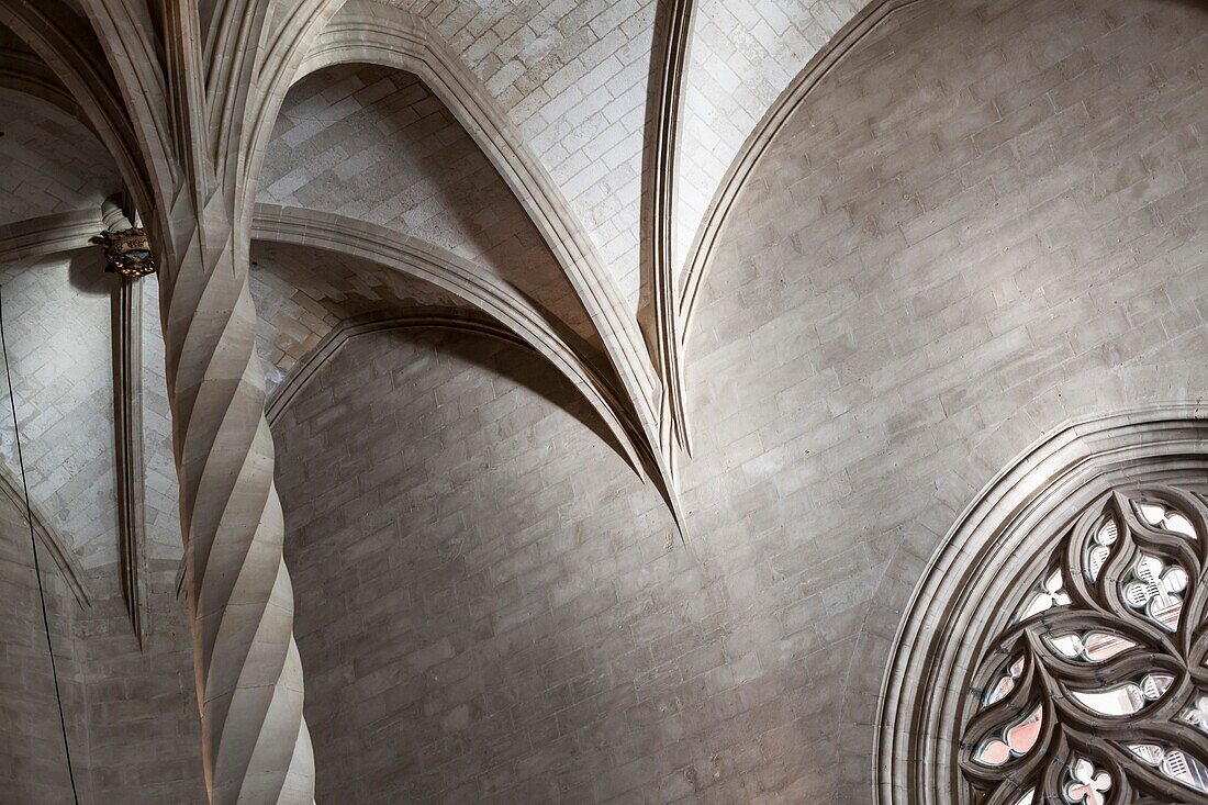 Interior building Sa Llotja,gothic architecture in Palma de Mallorca,Balearic Islands.