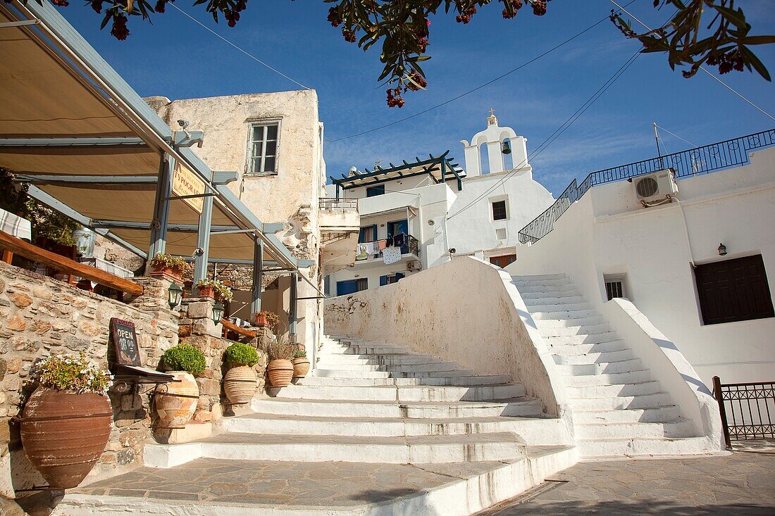 Treppe hinauf zur Kapelle in der Altstadt Chora, Insel Naxos, Kykladen, griechische Inseln, Griechenland, Europa