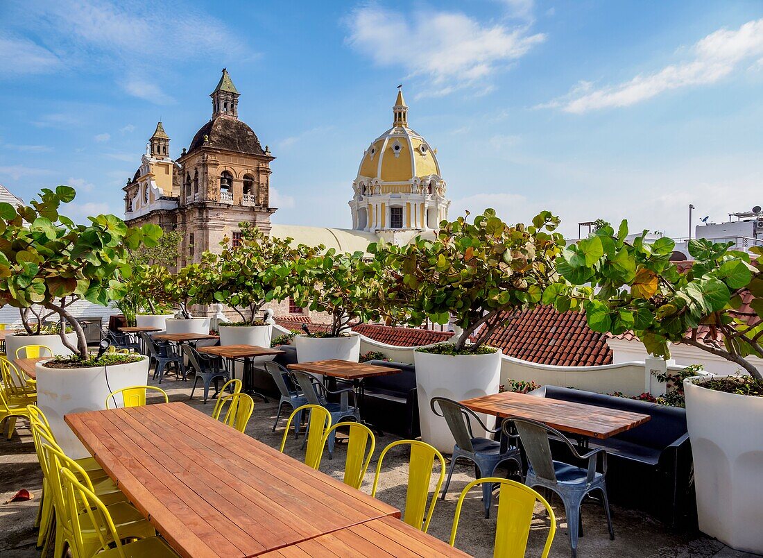 Rooftop Terrace and San Pedro Claver Church,Cartagena,Bolivar Department,Colombia.