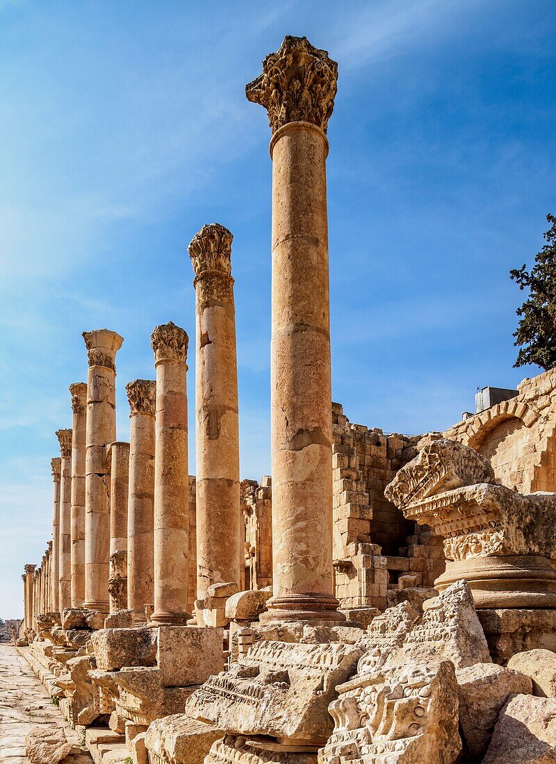 Colonnaded Street oder Cardo, Jerash, Gouvernement Jerash, Jordanien.