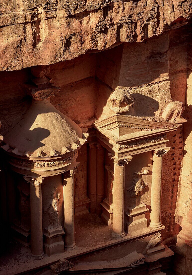 The Treasury,Al-Khazneh,detailed view,Petra,Ma'an Governorate,Jordan.