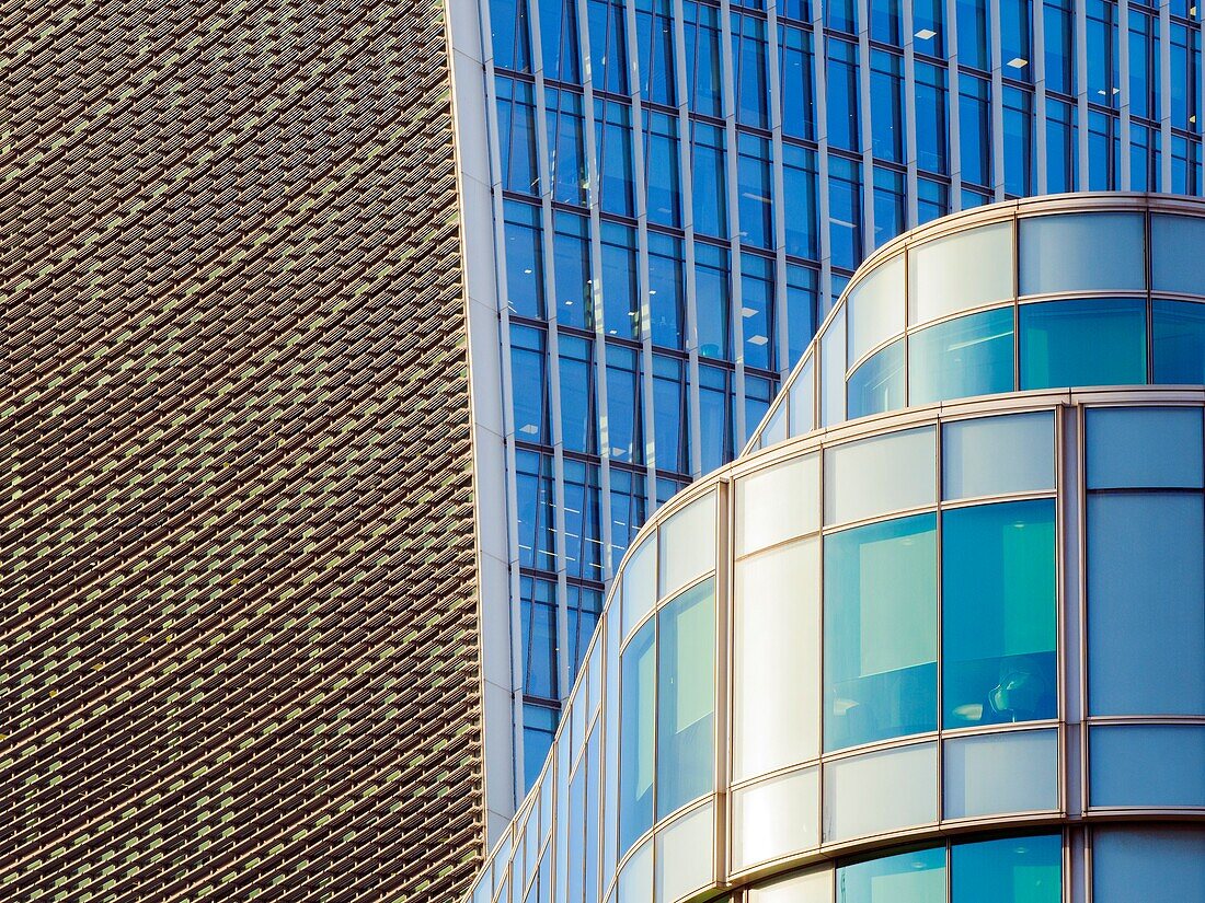 Close up of modern buildings in the City of London - England.