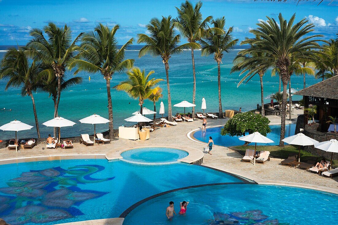 Pool of Hotel The Residence,Belle Mare beach,Mauritius,Africa.