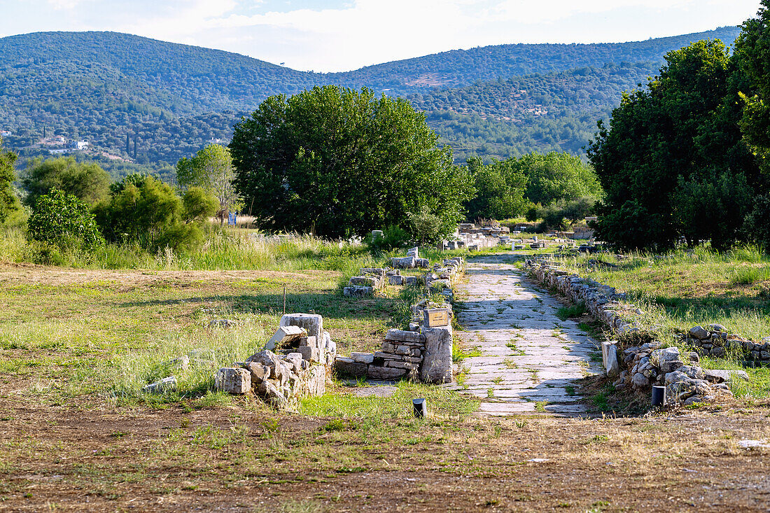 Heraion von Samos, Heiliger Weg, archäologische Stätte des antiken Heiligtums der griechischen Göttin Hera bei Ireon auf der Insel Samos in Griechenland