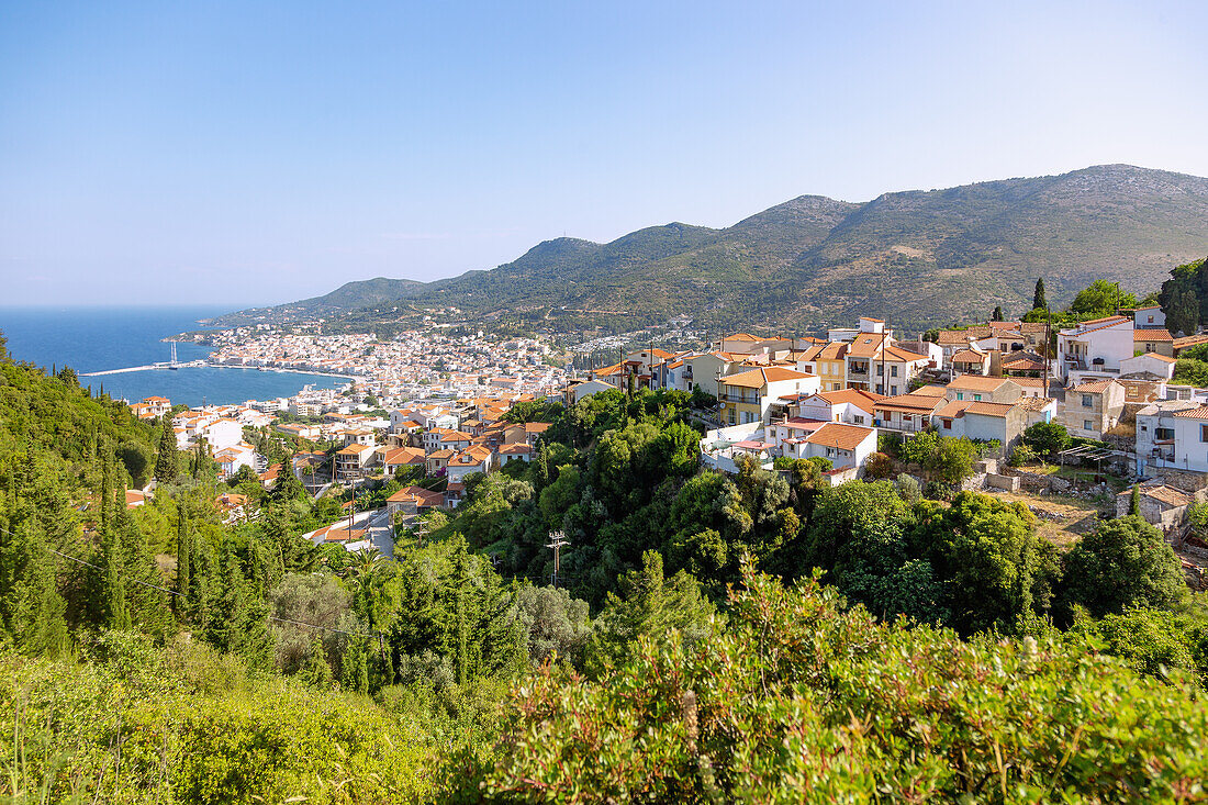 Samos town overlooking Ano Vathy on Samos island in Greece