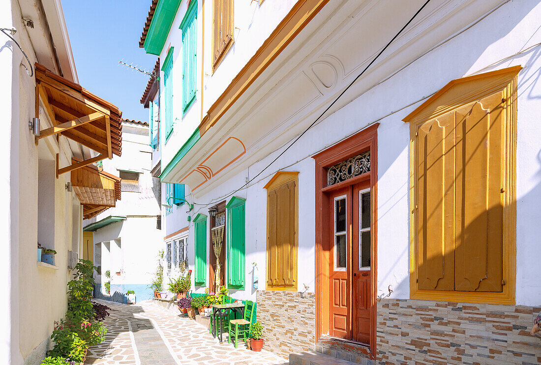 Alley in the mountain village of Vourliotes in the north of the island of Samos in Greece