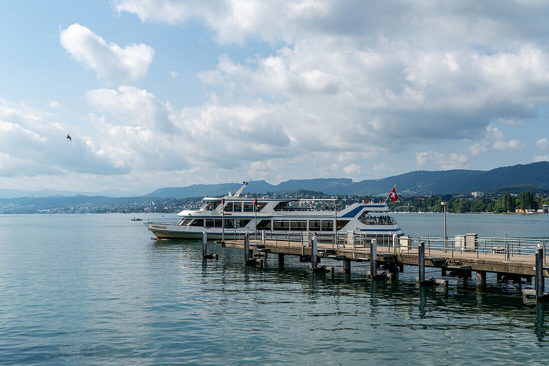 Ausflugsboot, Zürichsee mit Zürich, Schweiz