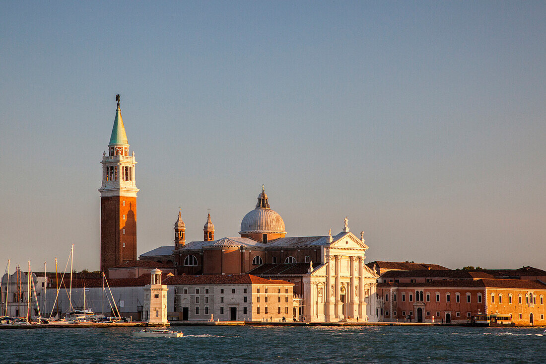 Italy, Venice. Evening light on the San Giorgio Maggiore Church, a 16th Century Benedictine Church.