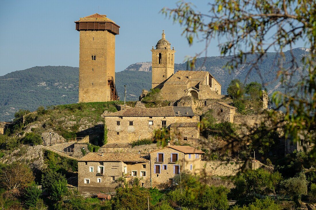 Torre de Abizanda, Bien de Interes Cultural, Comarca de Sobrarbe, Provinz Huesca, Pyrenäen, Spanien.