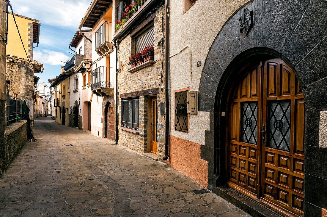 Typical street in Berdun. Huesca. Aragon. Spain. Europe.