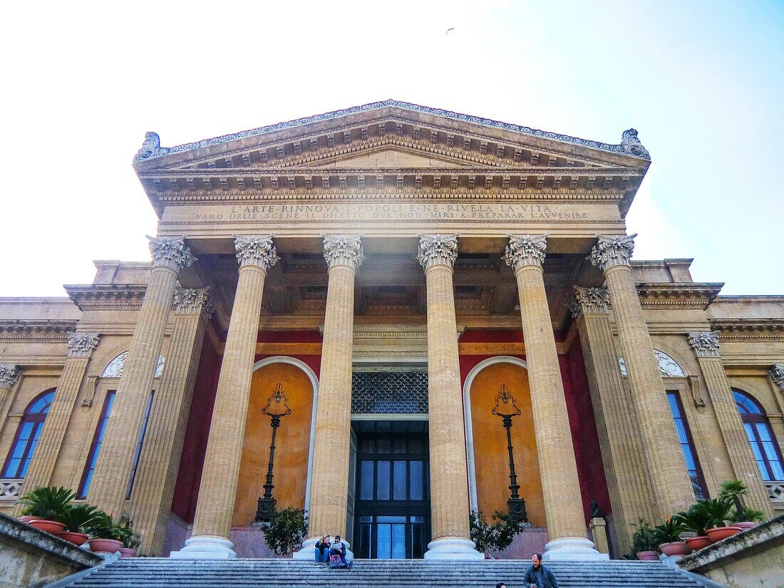 The Teatro Massimo in Palermo,3200 seats,is Italy's largest and Europe's third largest opera house. It was built in the style of historicism at Piazza Verdi. The architect was Giovanni Battista Filippo Basile,who started in 1875 with the construction. At his death,the building was completed in 1897 by his son Ernesto Basile. The Opera closed in 1974 due to renovation. The Teatro Massimo was closed for more than 20 years,because of corrupt,mafia-building policy. In 1997 it was reopened with Verdi's opera Nabucco,Palermo,Sicily,Italy,Europe.