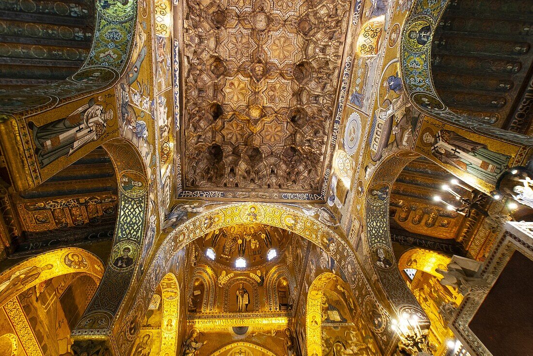 die pfälzische Kapelle, Cappella Palatina, mittelalterliche Mosaiken im byzantinischen Stil, Palermo, Sizilien, Italien.