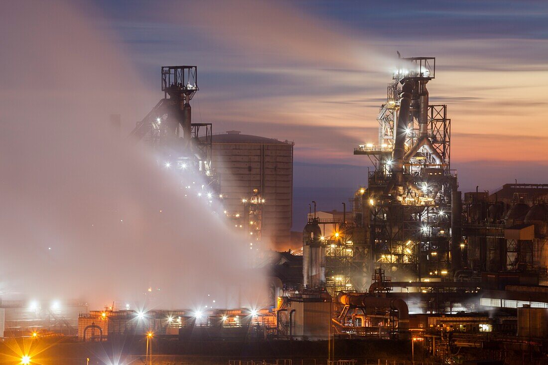 The Tata Steelworks at Port Talbot,in South Wales,captured during twilight from an inland section of the Wales Coast Path on an evening in mid February.
