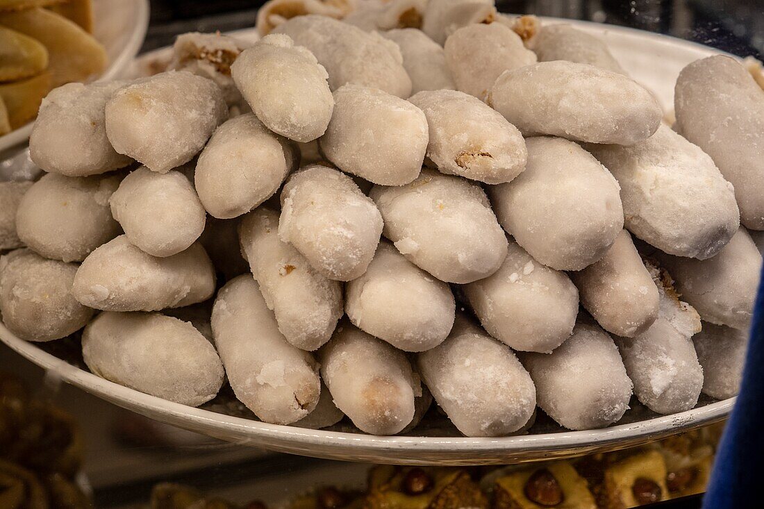 Delicious middle eastern desserts for sale at outdoor marketplace,Marrakesh,Morocco.