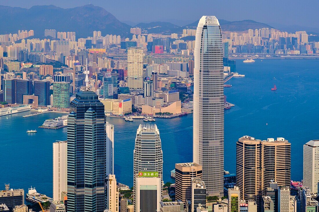 China,Hong-Kong,Skyline of Hong Kong Island and Kowloon from Victoria Peak.