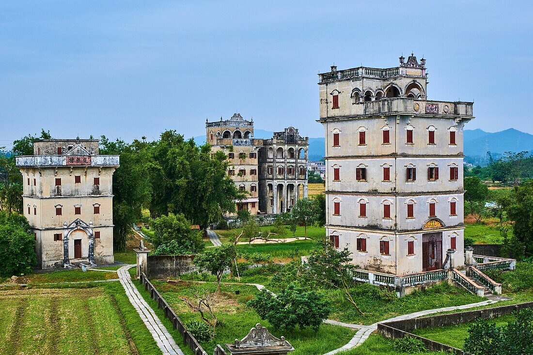 China, Guangdong, Kaiping, UNESCO-Welterbe, Dorf Zili, die Diaolou sind mehrstöckige Wachtürme.