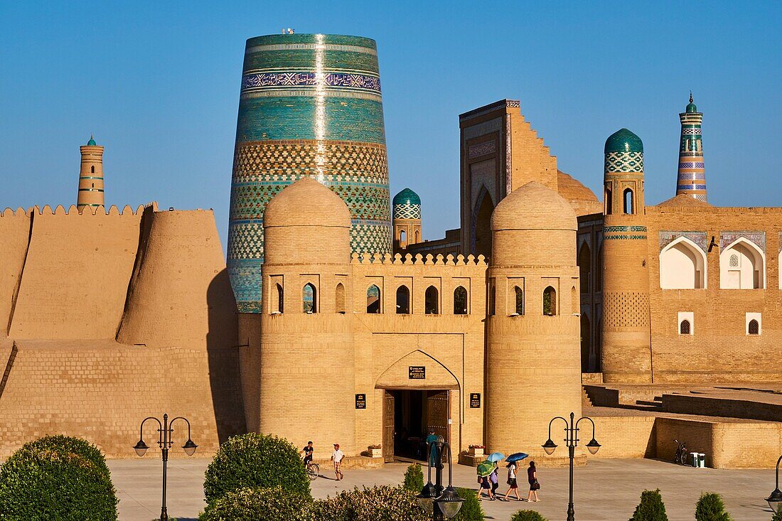 Uzbekistan,Khiva,Unesco World Heritage,Ark fortress entrance and Kalta Minar.