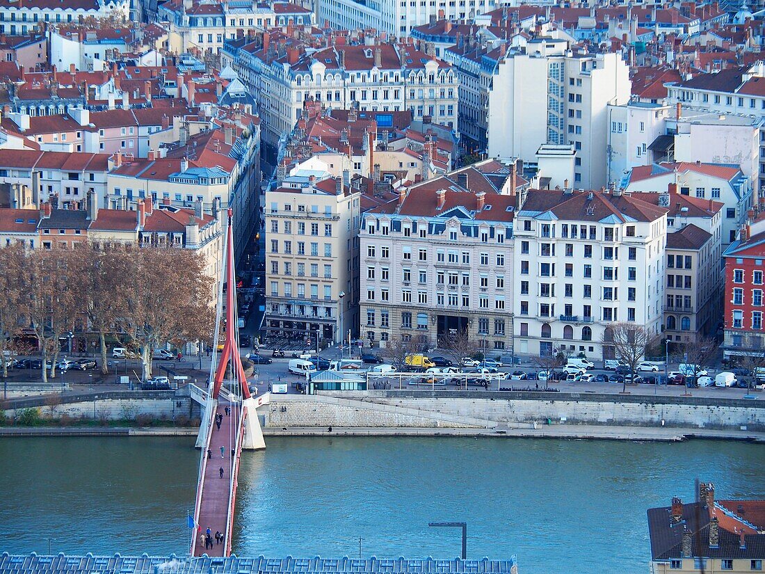 Blick auf die Stadt von der Basilika Notre Dame de Fourvière, Lyon, Frankreich.