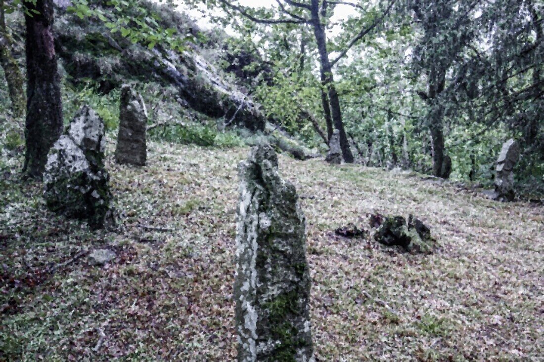 Megalithfunde im Weiler Castelluccio, Montecrestese, Val d'Ossola, VCO (Verbano-Cusio-Ossola), Piemont, Italien, Europa
