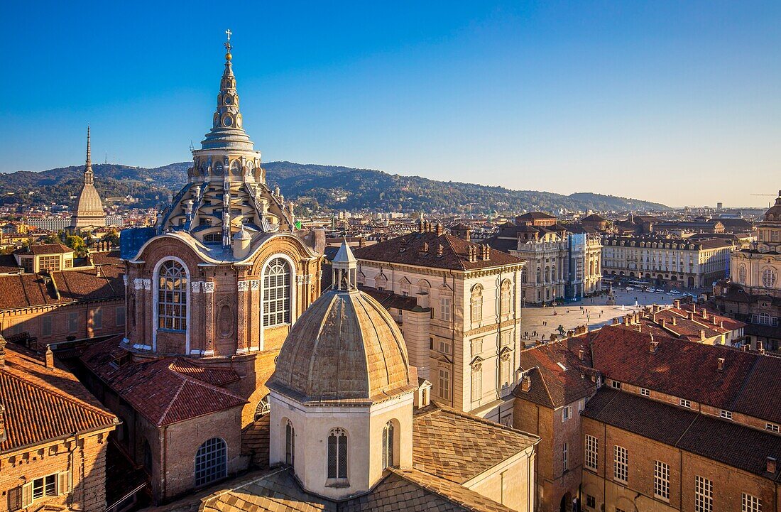 View from the Bell Tower of the Cathedral, on the Dome of the Chapel of the Holy Shroud, Turin, Piedmont, Italy, Europe