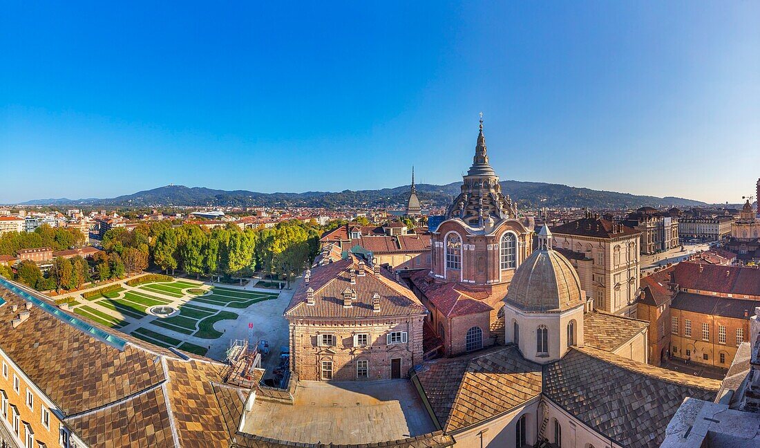 View from the Bell Tower of the Cathedral, on the Dome of the Chapel of the Holy Shroud, Turin, Piedmont, Italy, Europe