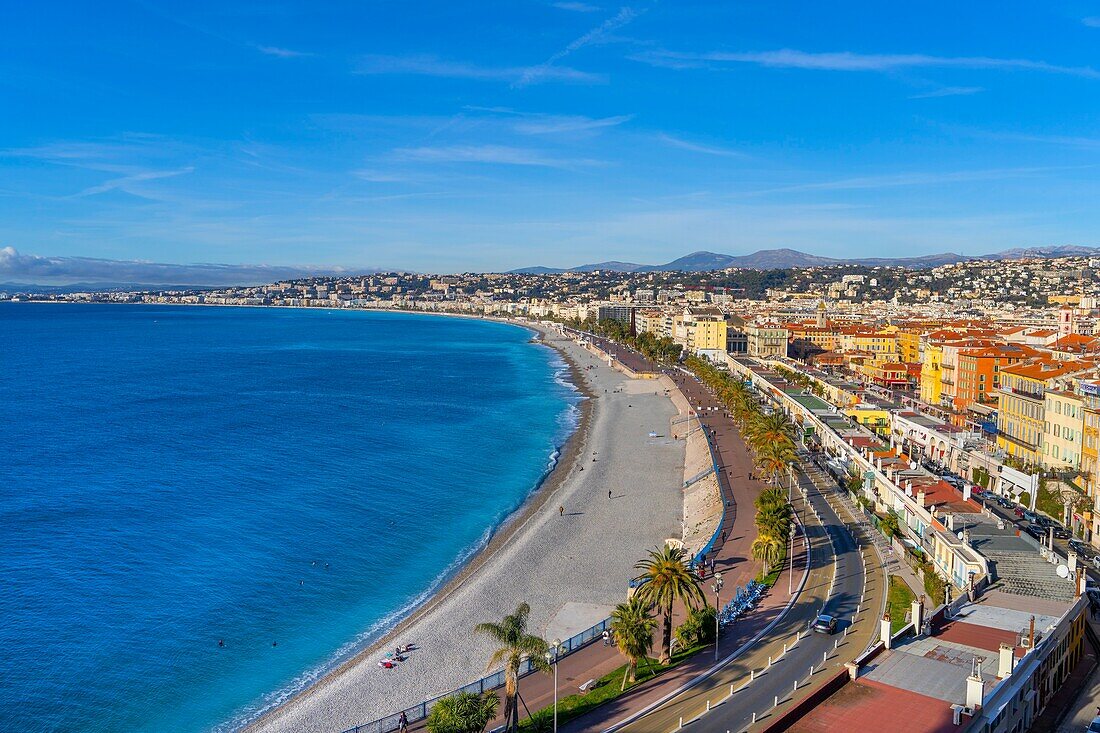 Blick vom Burgberg, Nizza, Alpes-Maritimes, Côte d'Azur, Provence-Alpes-Cote d'Azur, Frankreich, Mittelmeer, Europa
