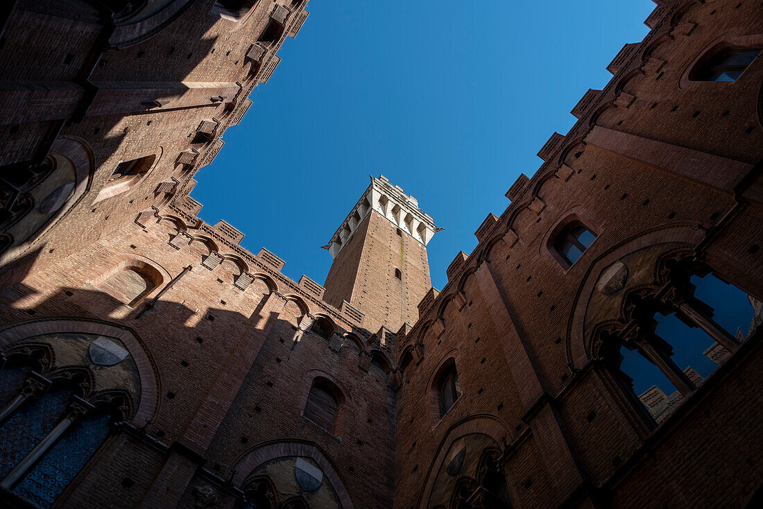 Torre Del Mangia Tower, Palazzo Pubblico Town Hall, Piazza Del Campo, Siena, Tuscany, Italy