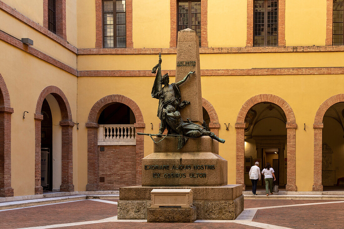 Statue in the courtyard of the University of Siena, historic old town, Unesco World Heritage, Siena, Tuscany, Italy