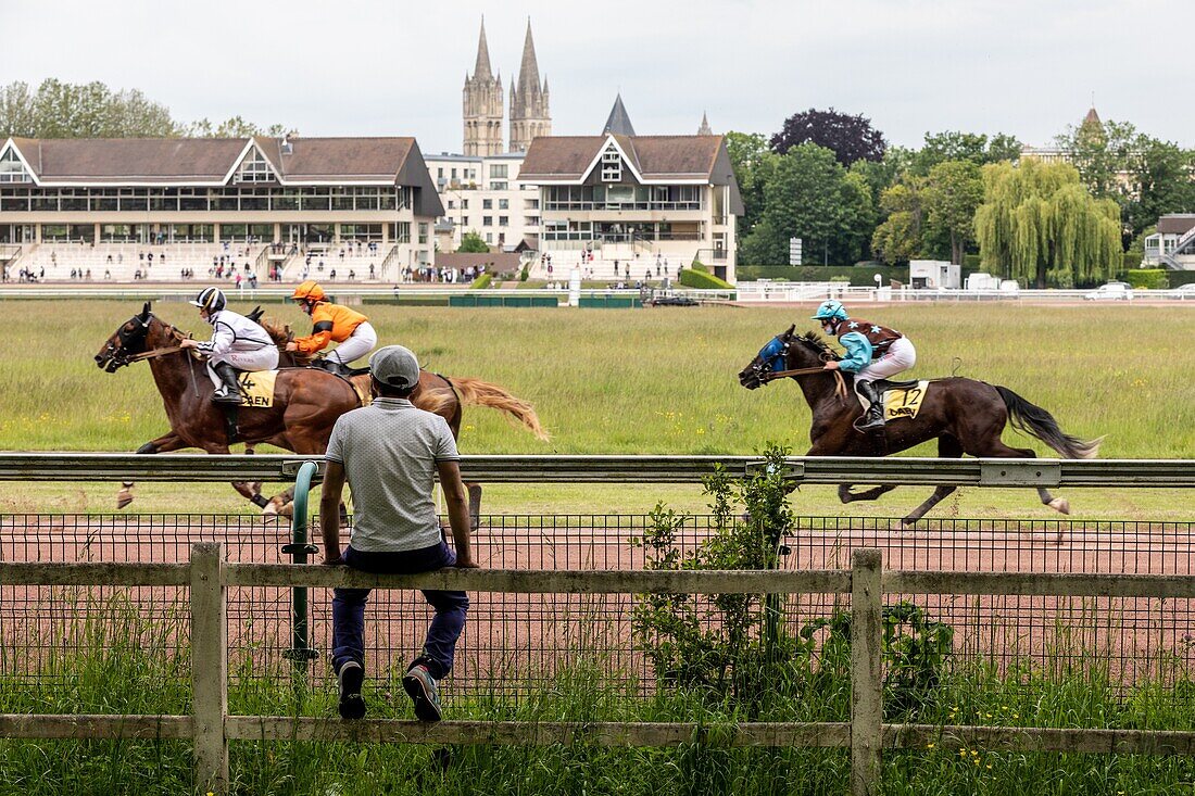horse races at the race track in the city center, the prairie, caen, calvados, normandy, france