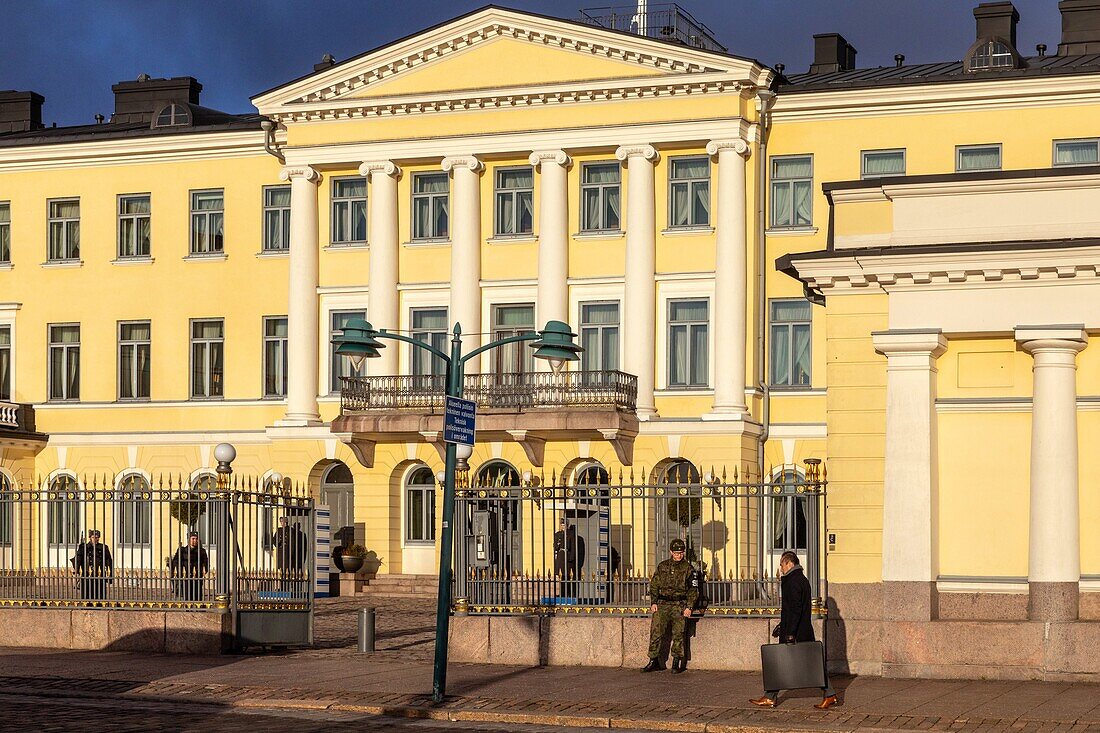 security control in front of the presidential palace, helsinki, finland, europe