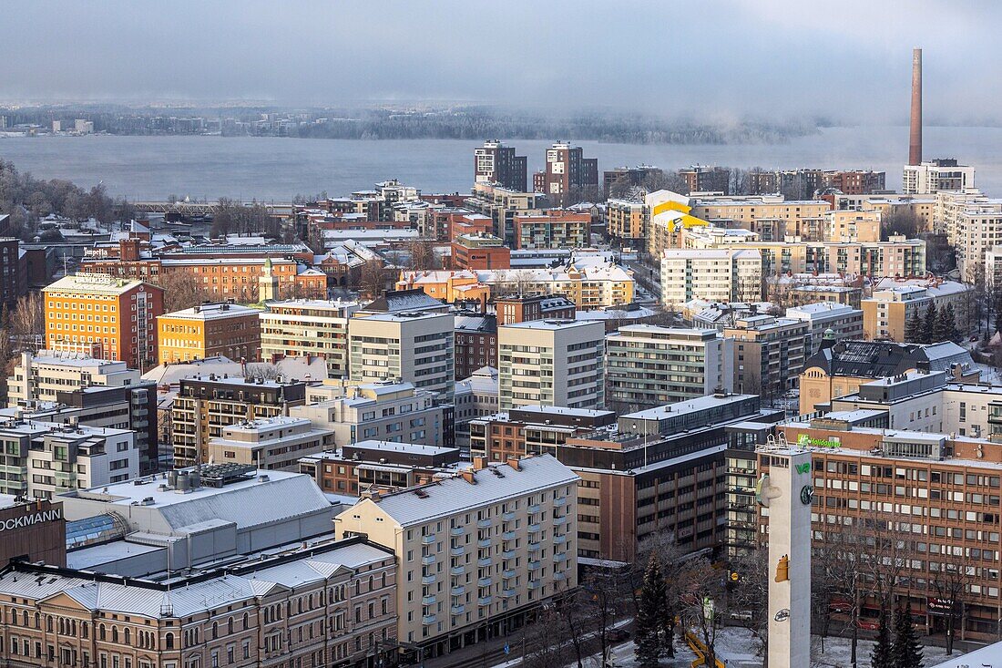 city center and nasijarvi lake seen from the panoramic moro sky bar, tampere, finland, europe