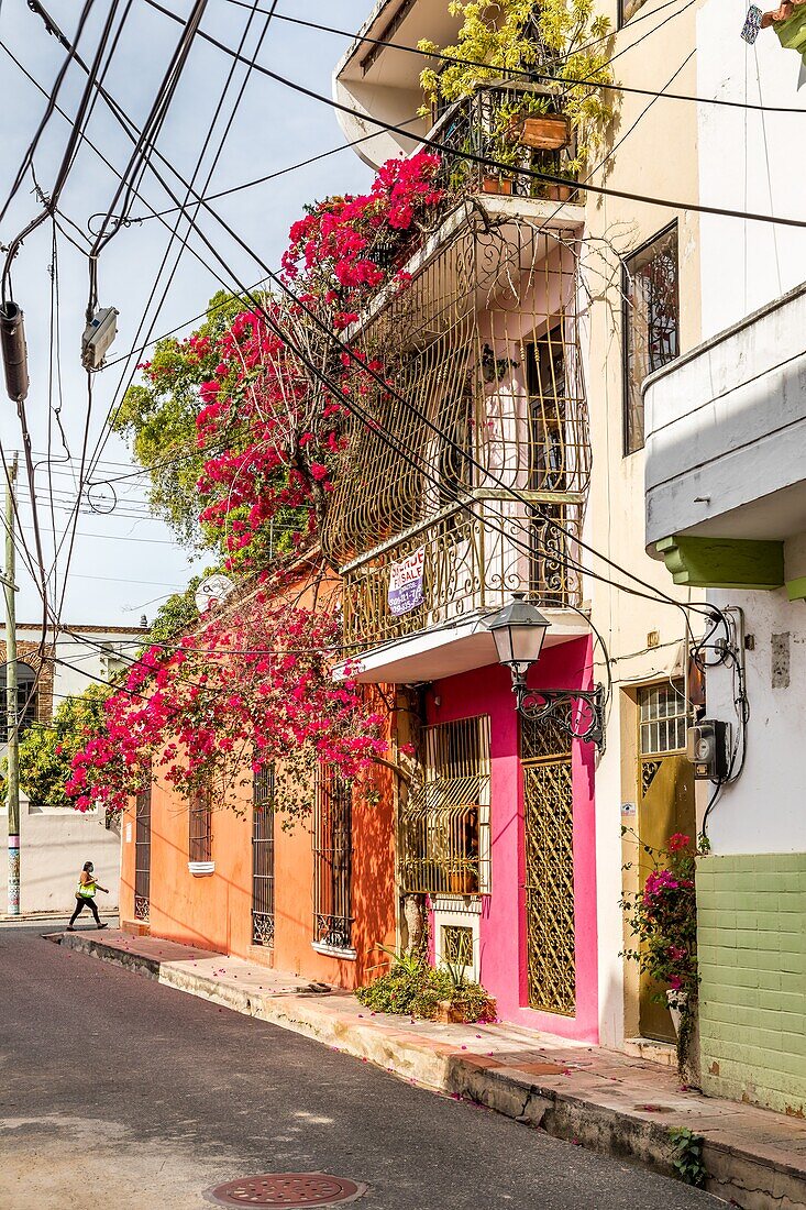 colorful house, colonial quarter listed as a world heritage site by unesco, santo domingo, dominican republic