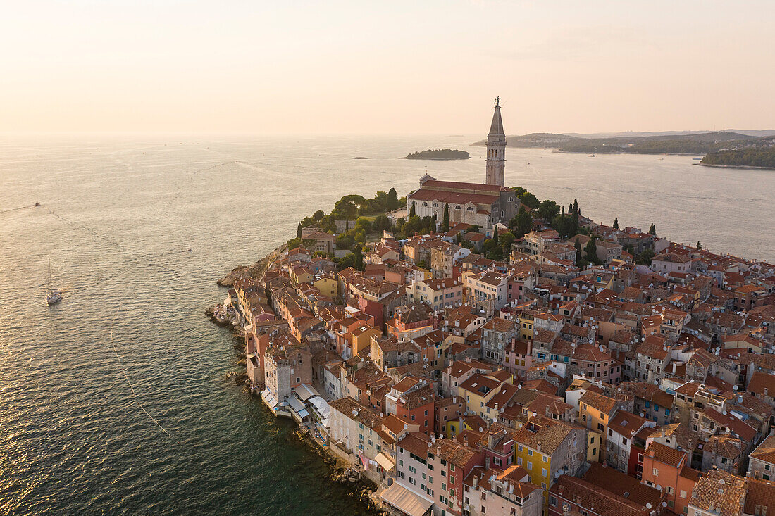 Croatia, Istria, Rovinj, Aerial view of old town with Church of St. Euphemia