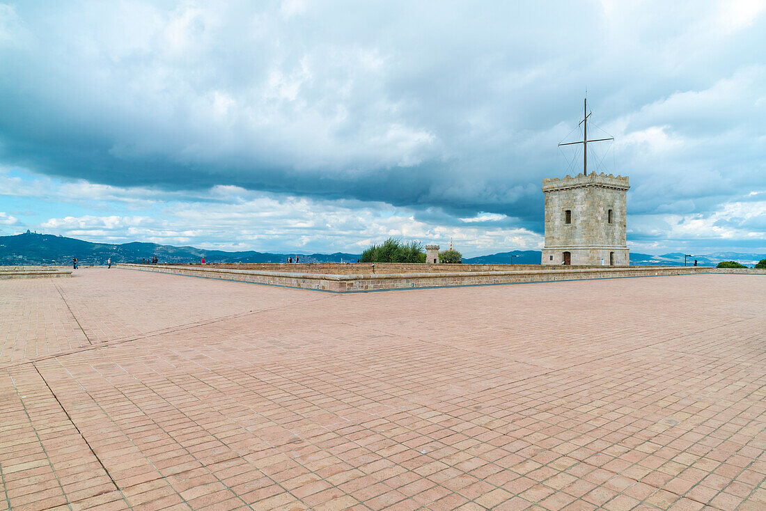 Spanien, Barcelona, Turm auf der Burg Montjuc