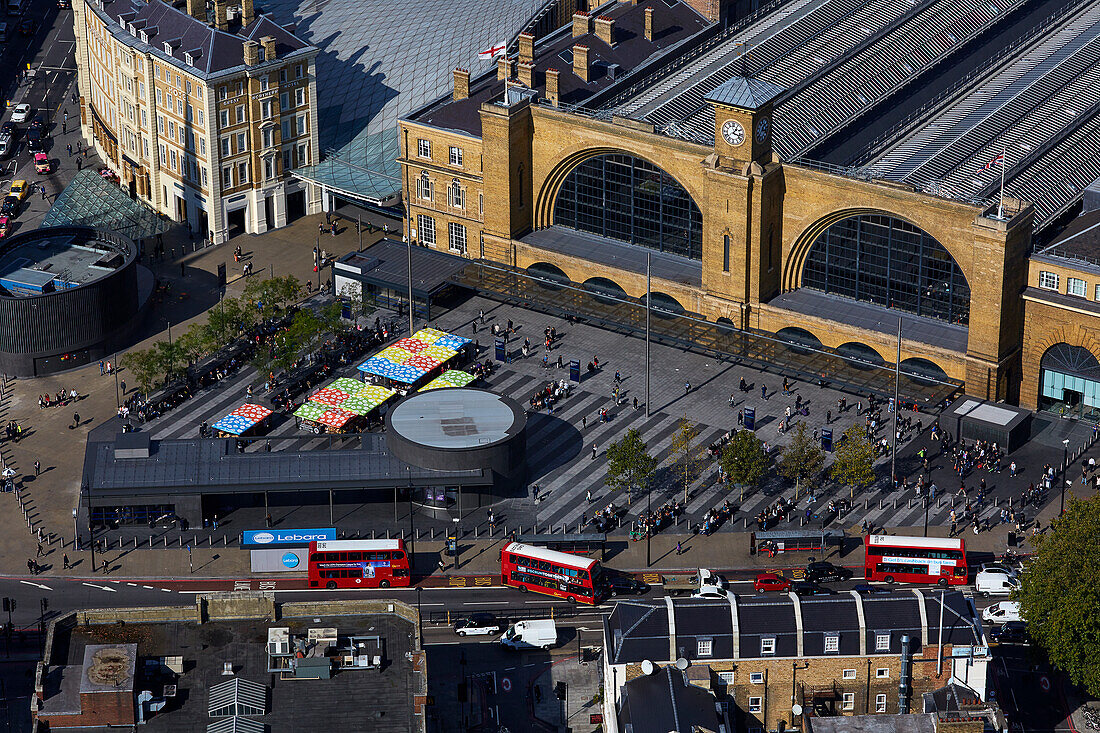 UK, London, Aerial view of Kings Cross railway station