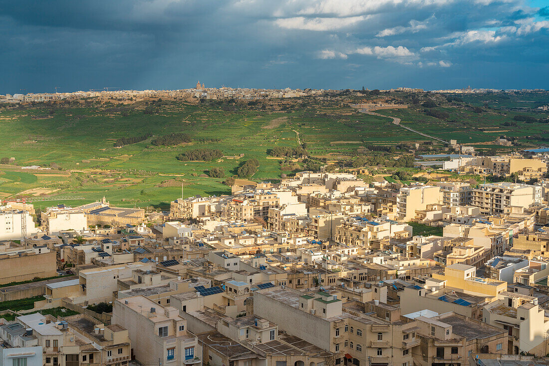 Malta, Gozo Island, Aerial view of old town