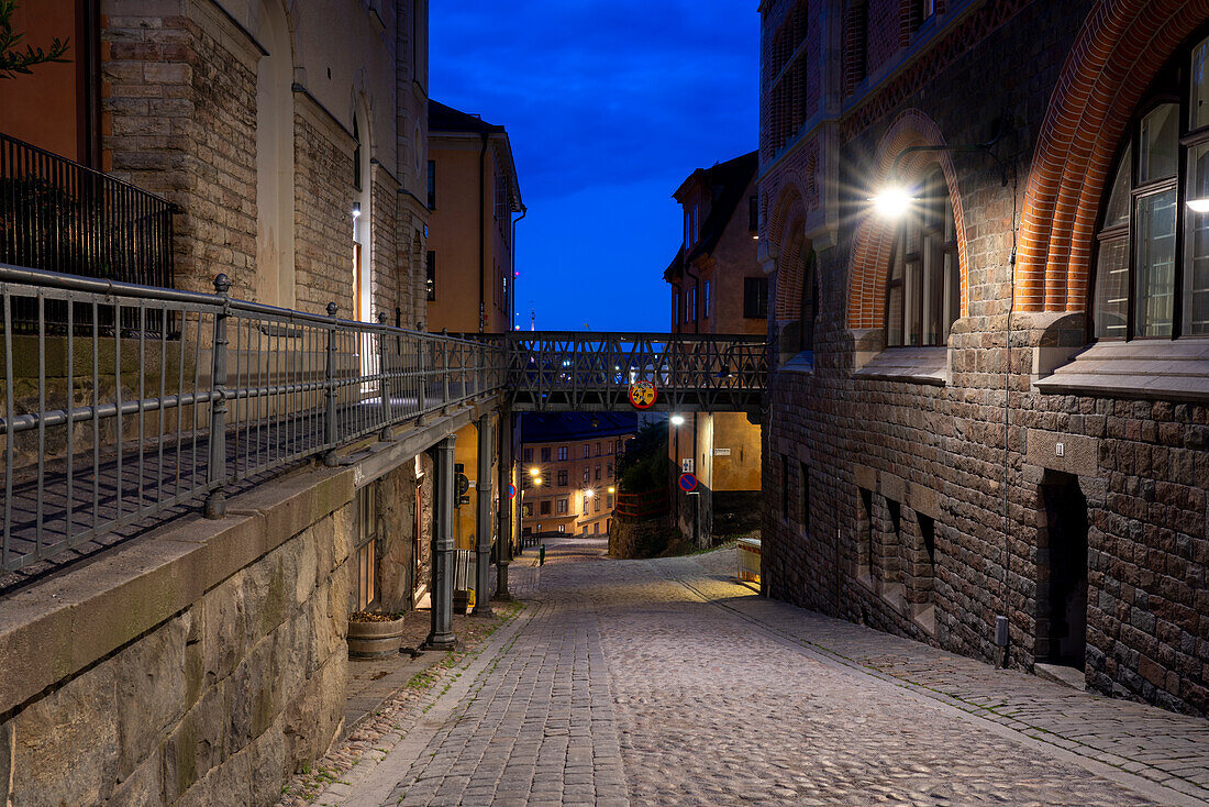 Sweden, Stockholm, Old alley at night at Sodermalm Island