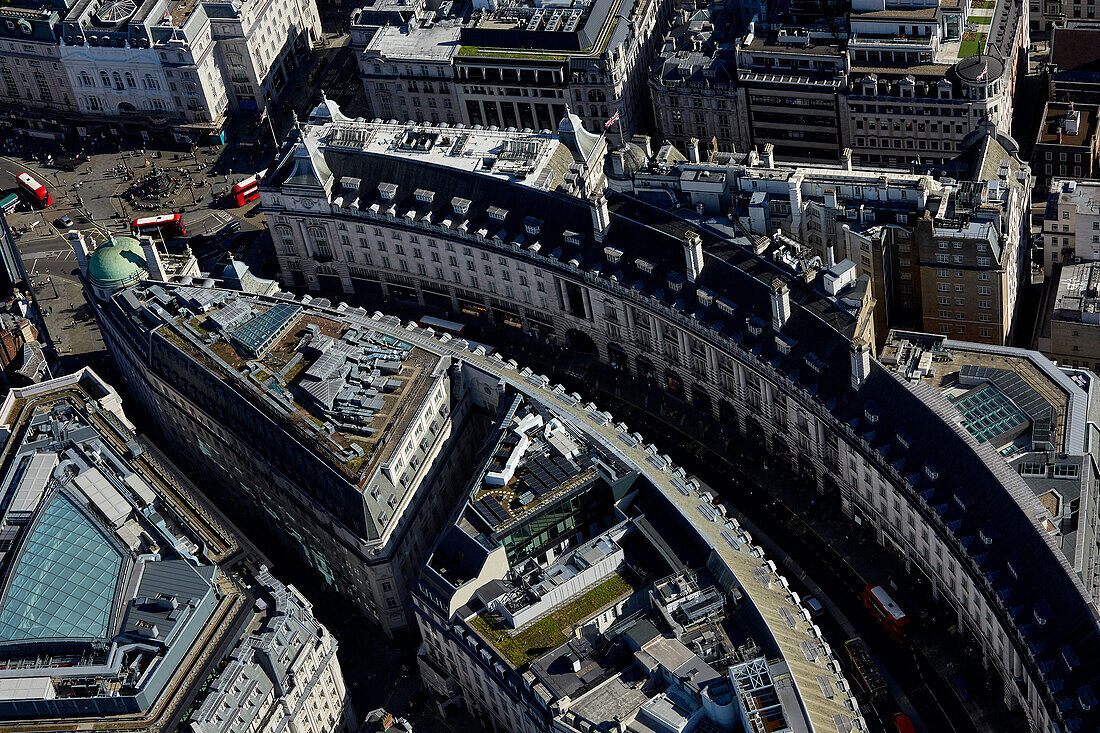 UK, London, Aerial view of Regent Street leading up to Piccadilly Circus