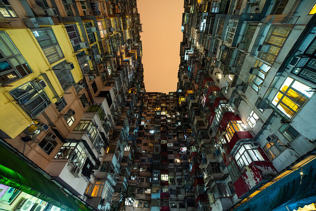 View of crowded residential buildings in Hong Kong