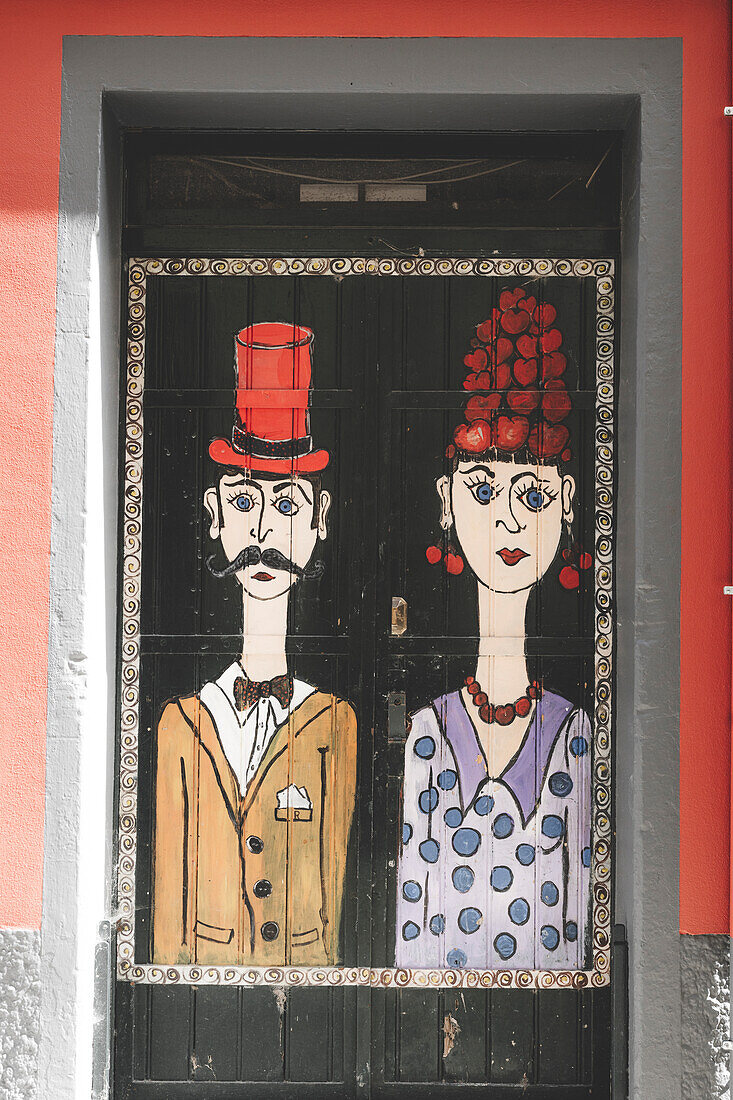 Painted door, Rua de Santa Maria, Funchal, Madeira island, Portugal, Atlantic, Europe