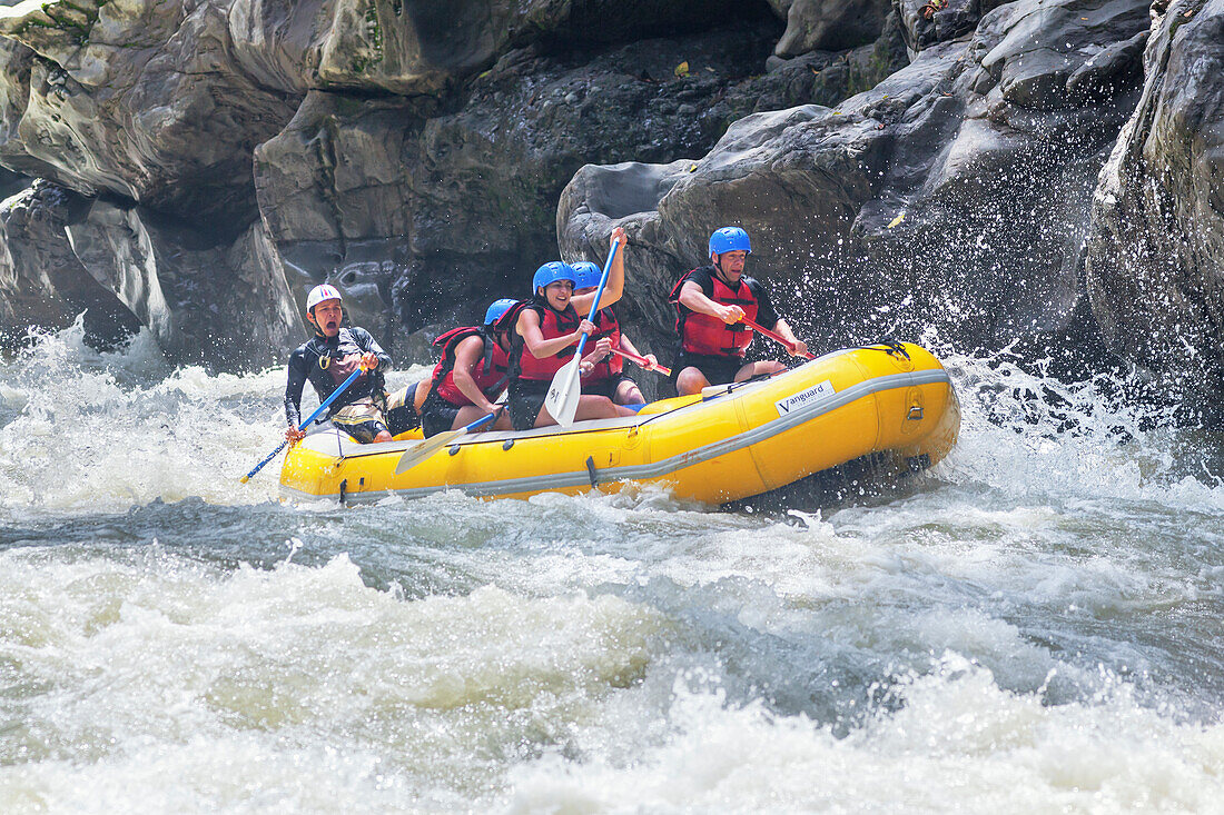 A group of people whitewater rafting, Costa Rica, Central America