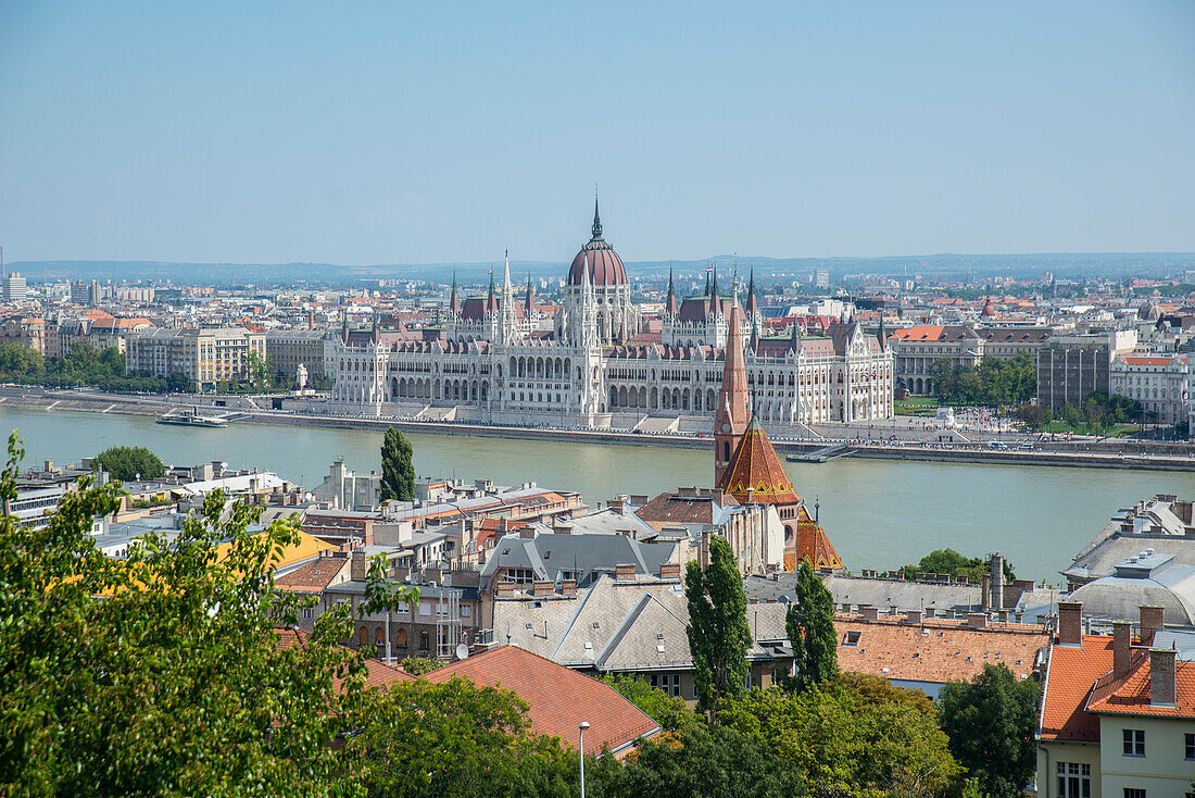 View of Budapest, River Danube and Parliament Buildings from Castle Hill, UNESCO World Heritage Site, Budapest, Hungary, Europe