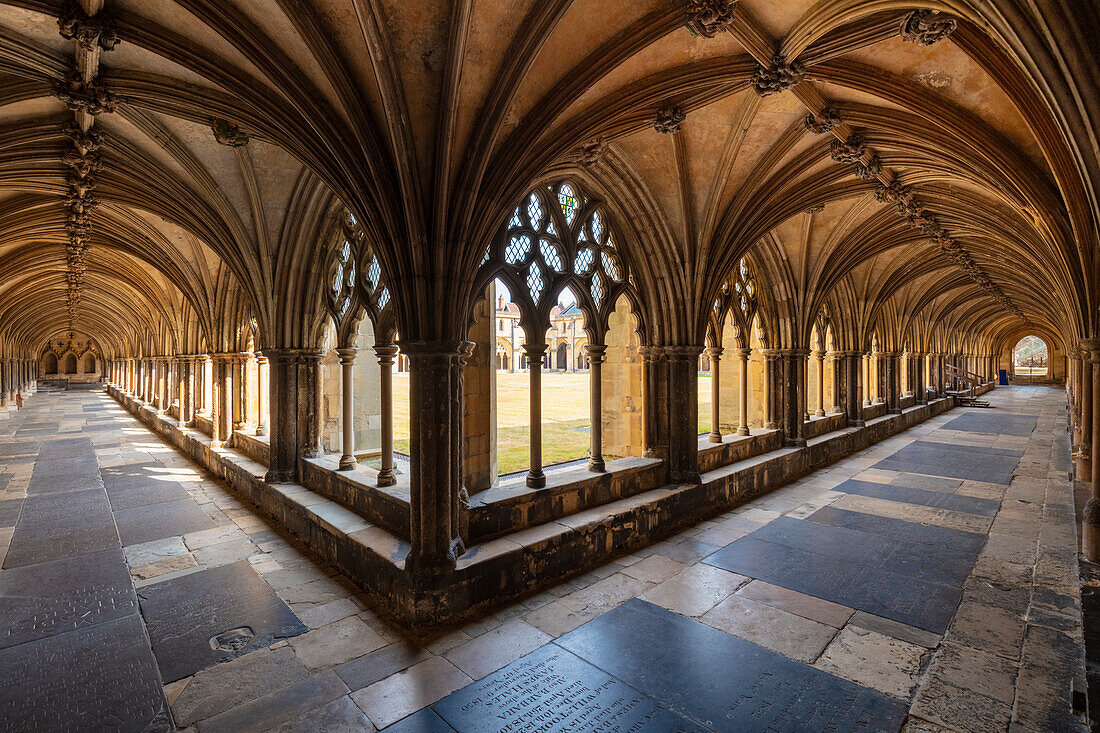 Norwich Cathedral Cloisters, Holy and Undivided Trinity Anglican Cathedral in Norwich, Norfolk, East Anglia, England, United Kingdom, Europe