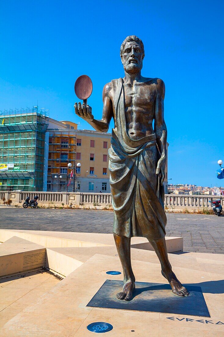 Archimedes statue, Ortigia, Siracusa, Sicily, Italy, Europe
