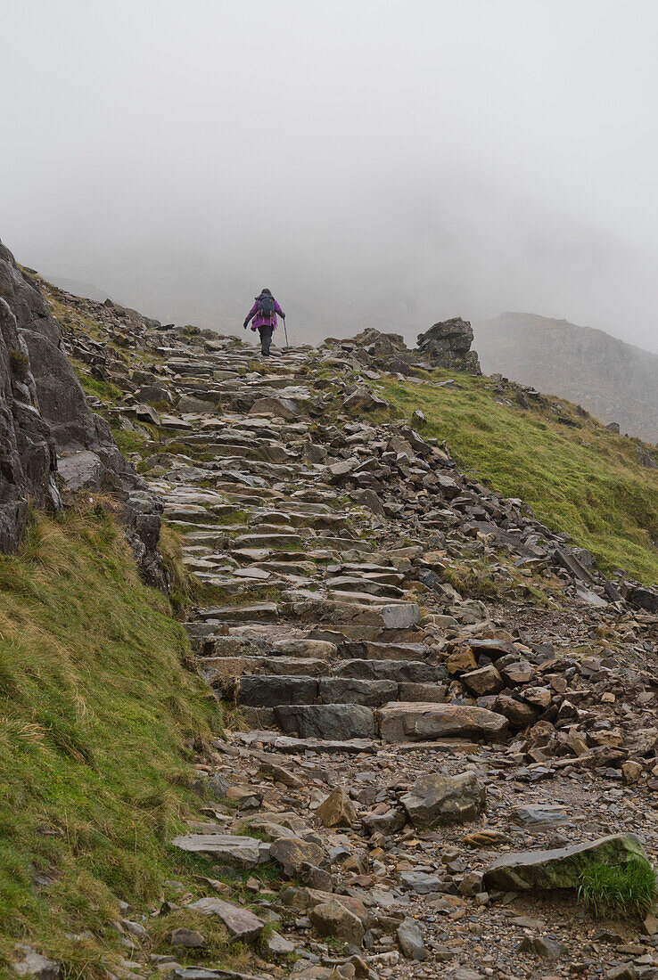 Walker in Snowdonia National Park, Gwynedd, Wales, United Kingdom, Europe