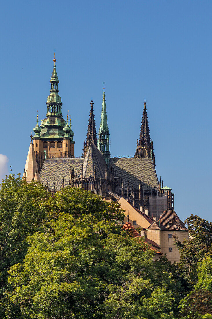 Saint Vitus Cathedral seen from the Chotek Gardens, Prague, Czech Republic (Czechia), Europe