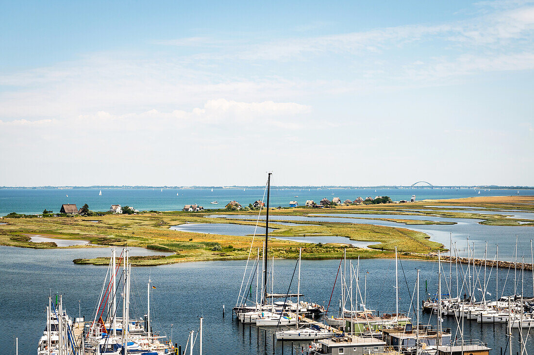 View of the marina and the Graswarder, Heiligenhafen, Ostholstein, Schleswig-Holstein, Germany