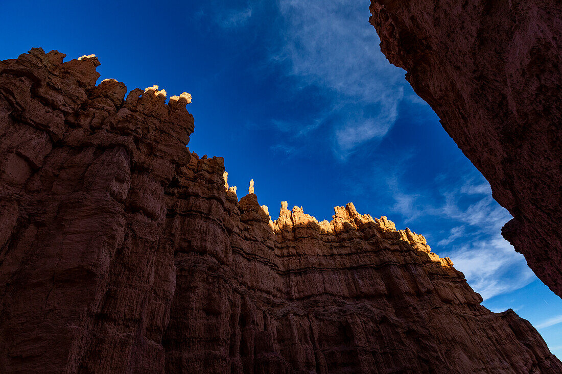 United States, Utah, Bryce Canyon National Park, Hoodoo rock formations in canyon