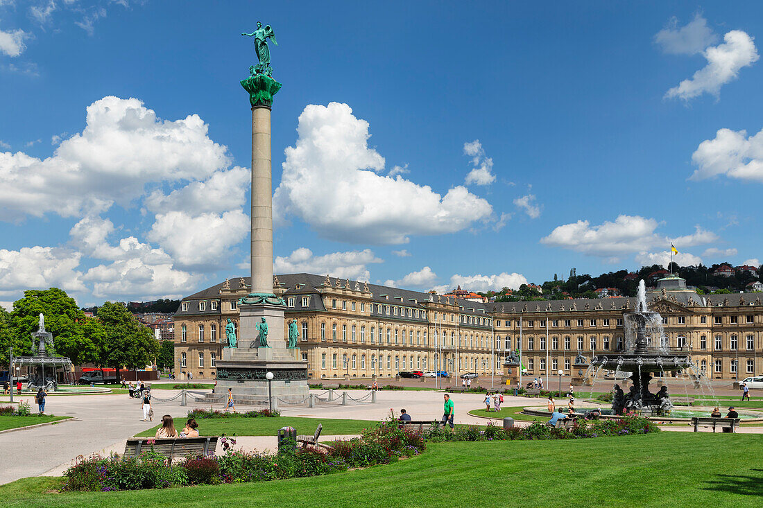 Schlossplatz Square and New Castle, Stuttgart, Neckar Valley, Baden-Wurttemberg, Germany, Europe