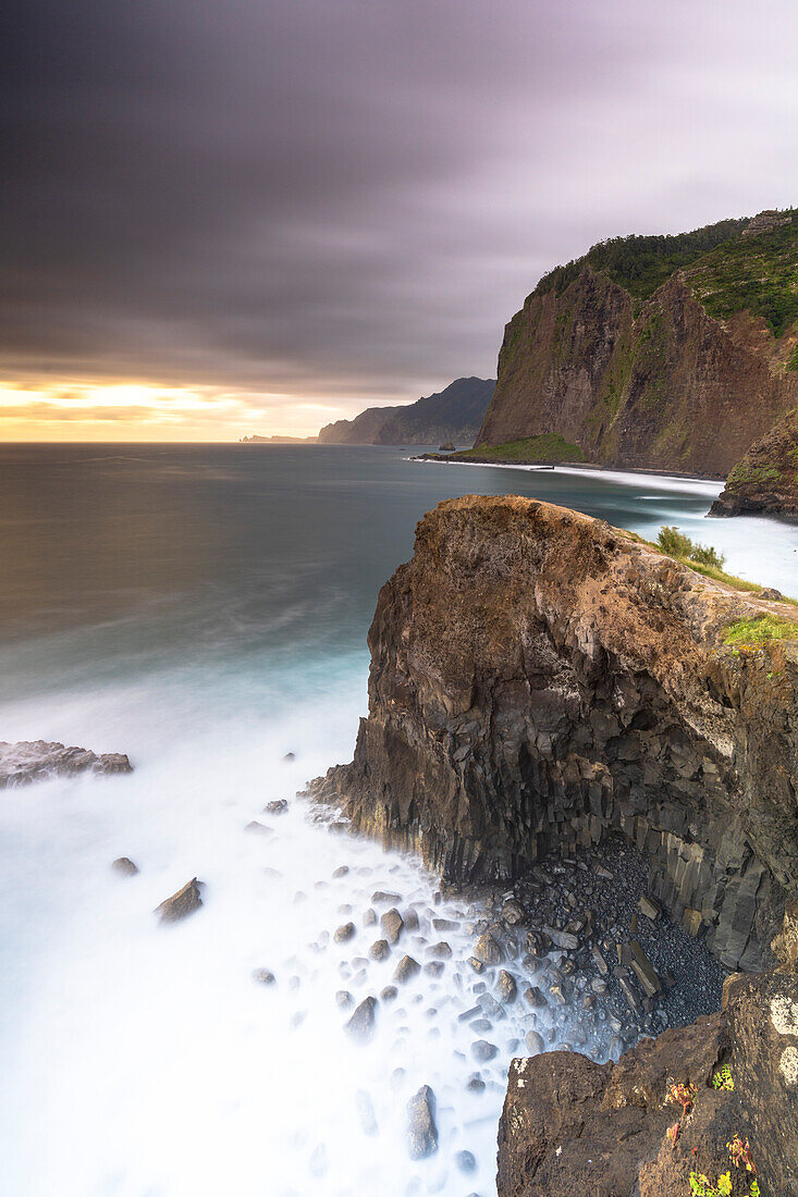 Storm clouds over the Atlantic Ocean and cliffs at dawn, Madeira island, Portugal, Atlantic, Europe